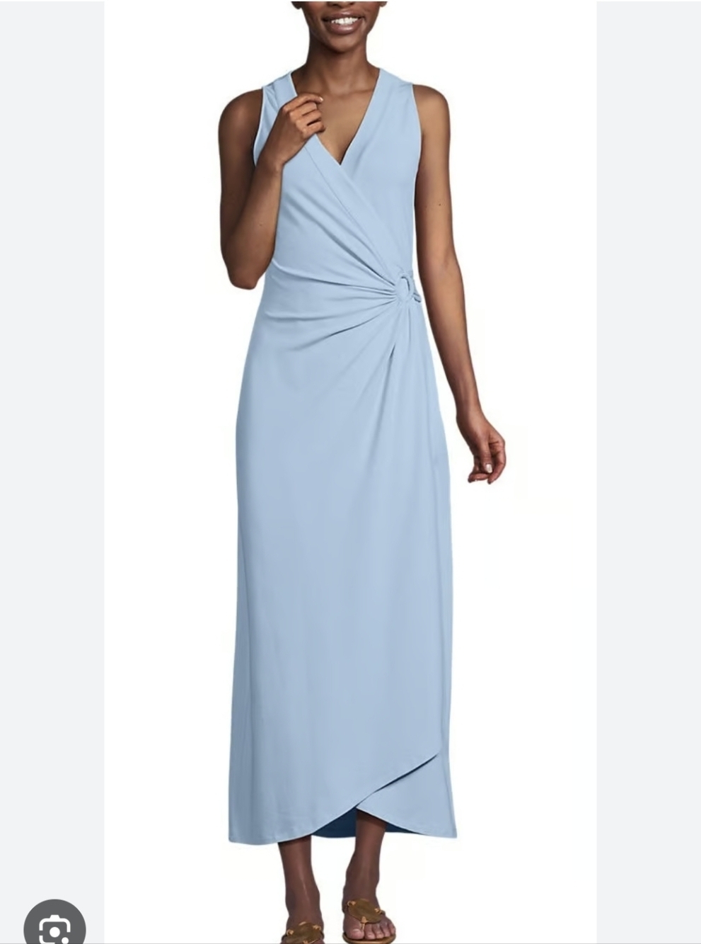 Lands End Light Blue Sleeveless V-Neck Maxi Dress with Ring Detail Size S New